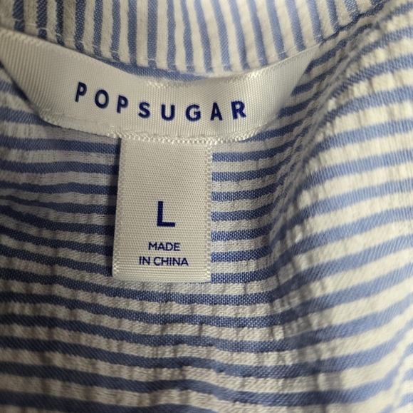 POPSUGAR Women's Blue Striped Front Tie Button Up Shirt Large - Picture 5 of 6